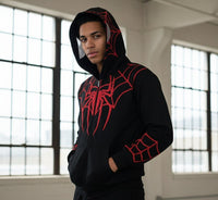 Spider-Verse Black & Red Oversized Hoodie | Heavyweight Zip Hoodie | Mercywear®