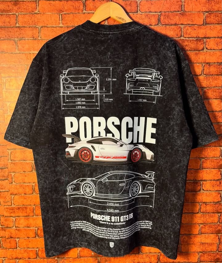 Oversized Porsche graphic t-shirt styled with casual streetwear outfit