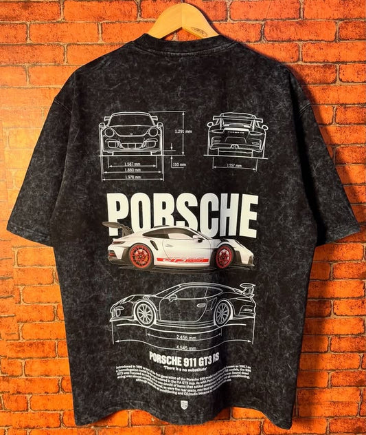 Oversized Porsche graphic t-shirt styled with casual streetwear outfit