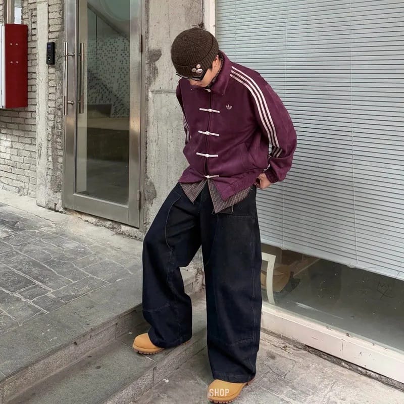 CNY Plum Purple Unisex Jacket front view Chinese streetwear style