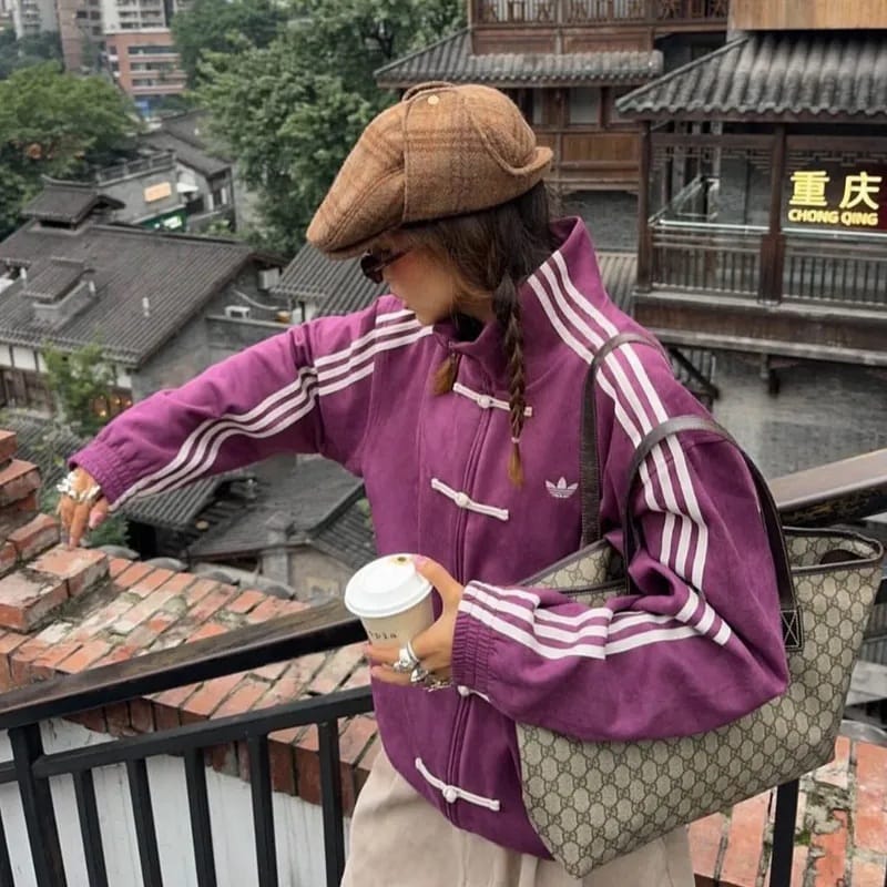 Chinese New Year plum purple unisex jacket modern streetwear look