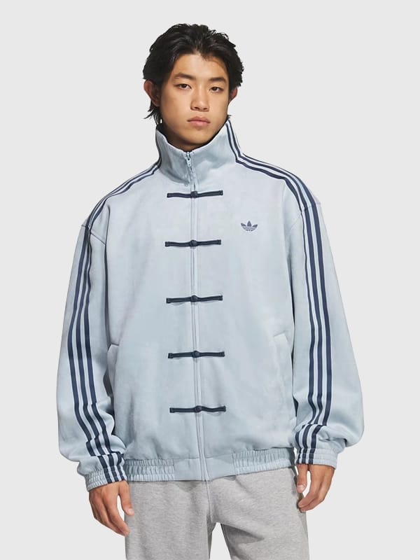 CNY Ice Blue Unisex Jacket front view Chinese streetwear style
