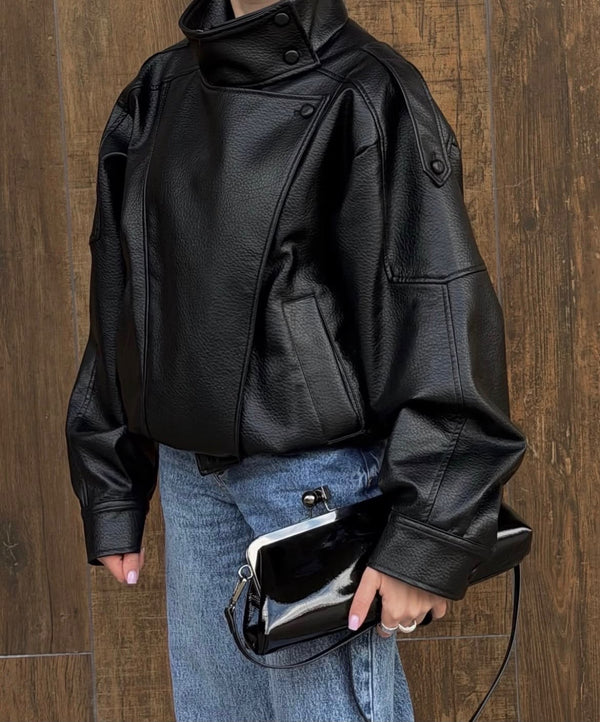 PU Black Leather Jacket – Oversized Boxy Fit | Mercywear