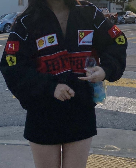 Black Ferrari F1 Racing Jacket – Premium Streetwear Edition