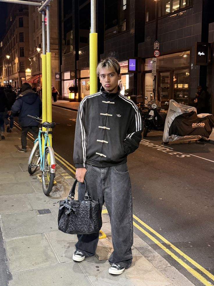 urban streetwear chinese jacket with modern styling and structured silhouette
