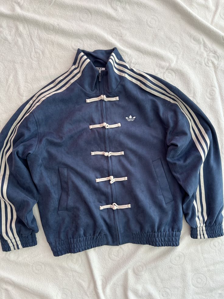 cny inspired suede track jacket with three stripe sleeve design
