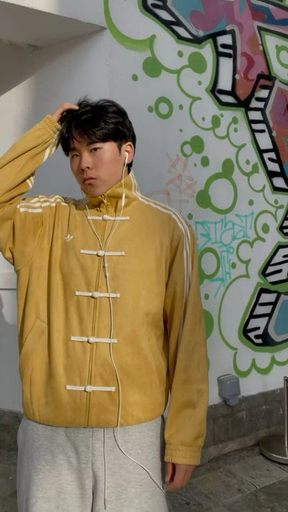 CNY-Inspired Mustard Yellow Suede Jacket – Festive Streetwear Statement