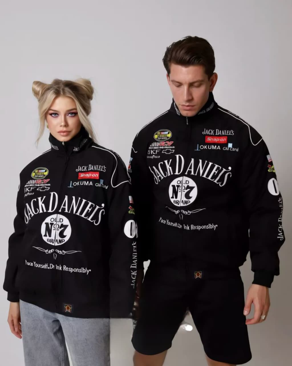 F1 Jack Daniel Puffer Jacket – Unisex Motorsport Style with Embroidery Flair