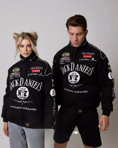 F1 Jack Daniel Puffer Jacket – Unisex Motorsport Style with Embroidery Flair
