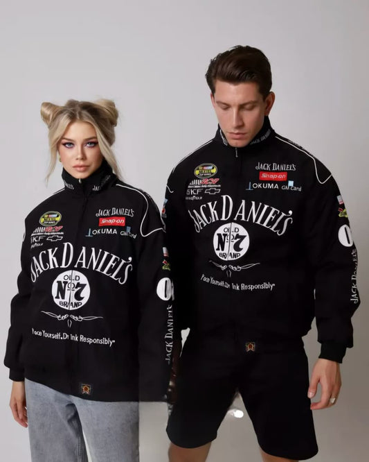 F1 Jack Daniel Puffer Jacket – Unisex Motorsport Style with Embroidery Flair