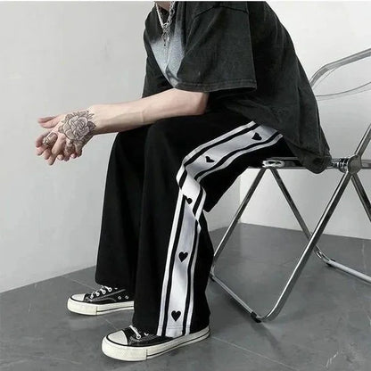 Aesthetic Heart-Print Baggy Track Pants – Unisex Streetwear Essential