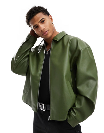 Premium Faux Leather Jacket — Multiple Colors (Black, Burgundy, Green, Beige, Brown