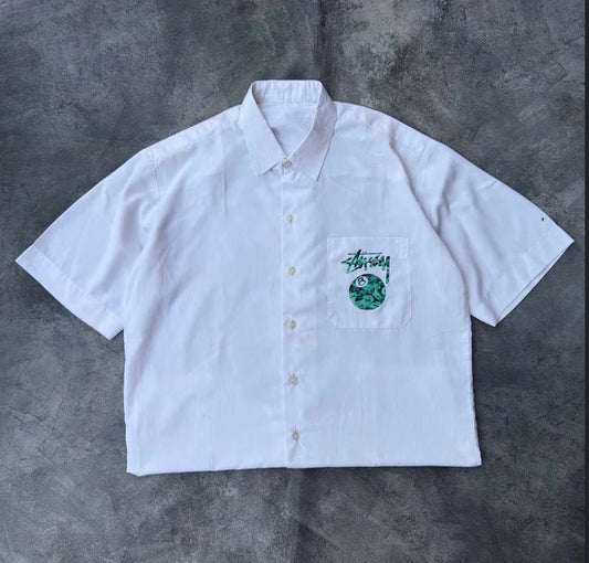 Mercy White 8 Ball Graphic Oversized Shirt front view streetwear style
