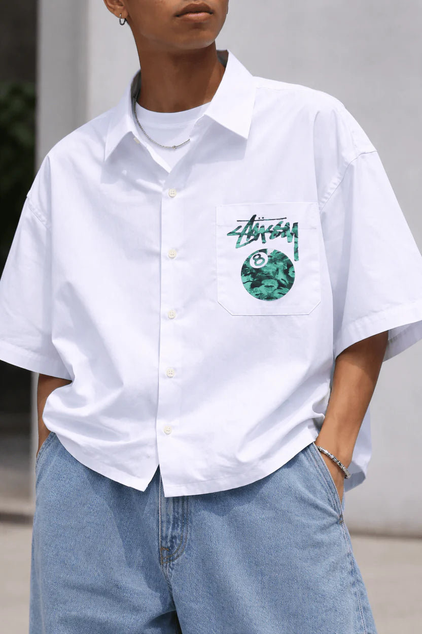 Unisex white 8 ball oversized streetwear shirt styling