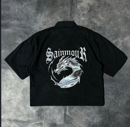 Premium dragon graphic shirt detailed print and fabric close-up