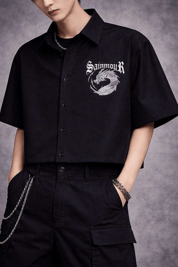 Sainmour Dragon Graphic Oversized Shirt front view streetwear style