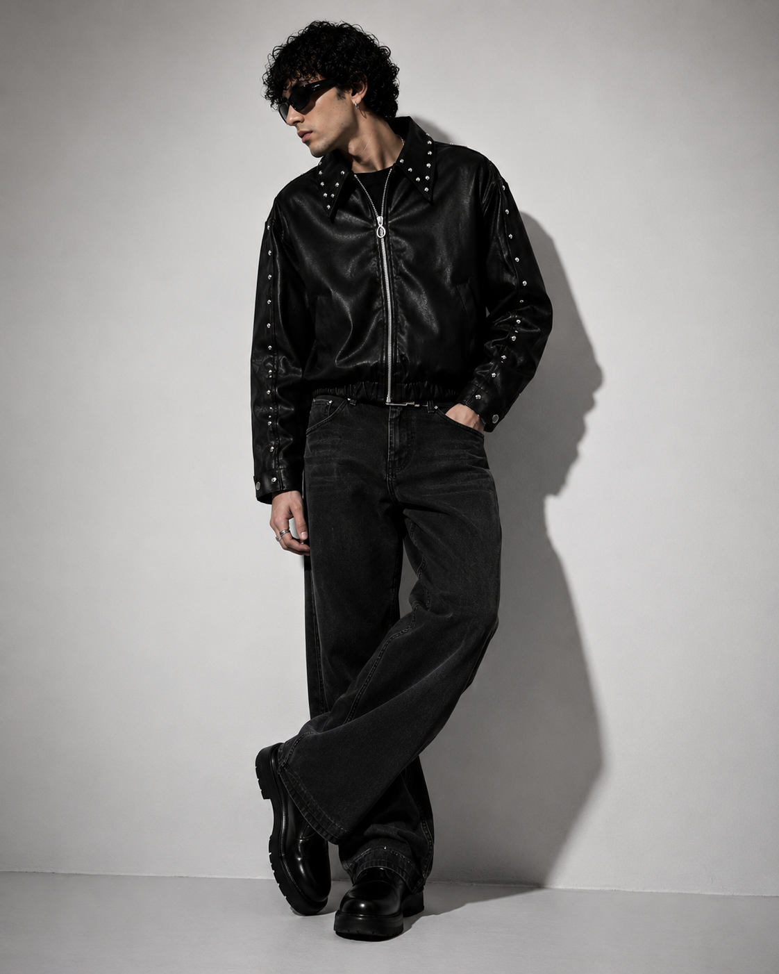 Ironbite black streetwear jacket with silver stud detailing