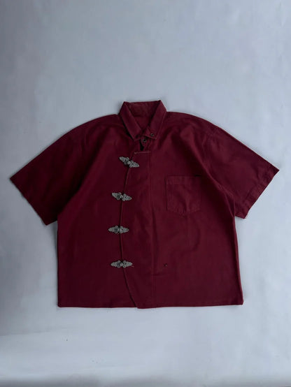 Imperial Crimson oversized shirt front view Korean streetwear style