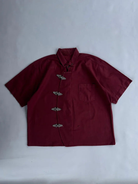 Imperial Crimson oversized shirt front view Korean streetwear style