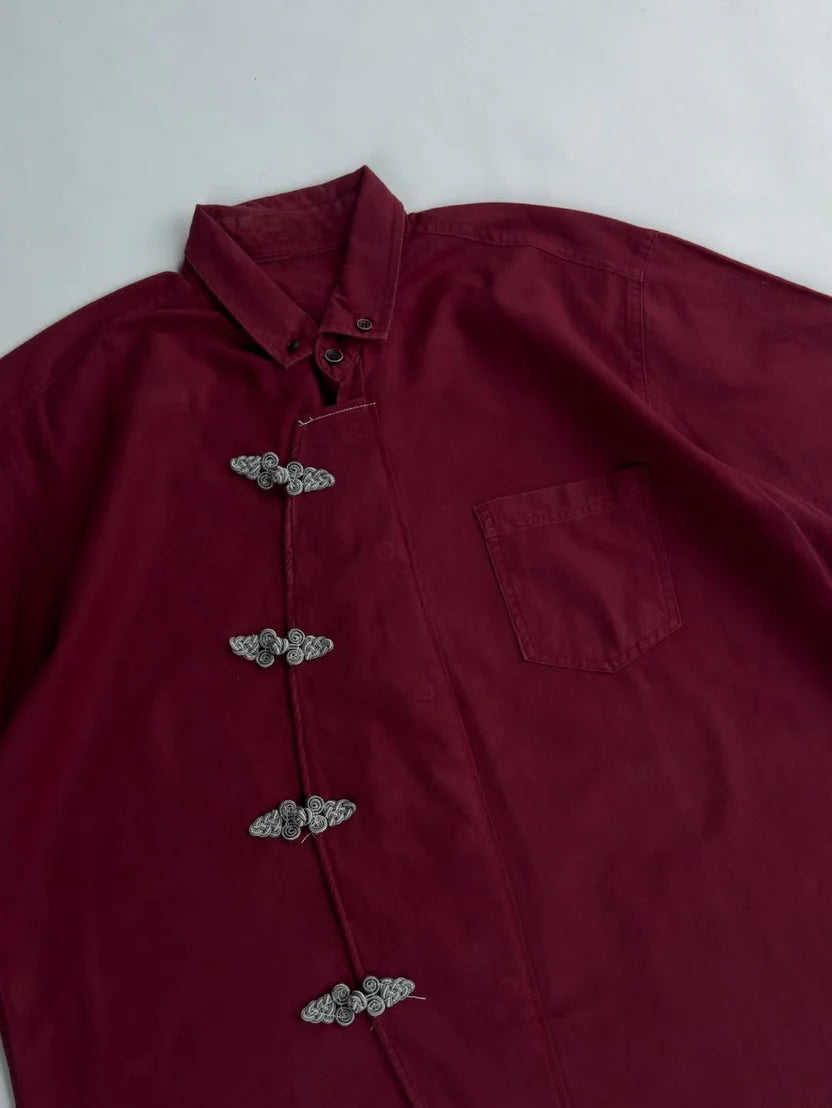 Crimson red oversized unisex shirt minimalist streetwear look