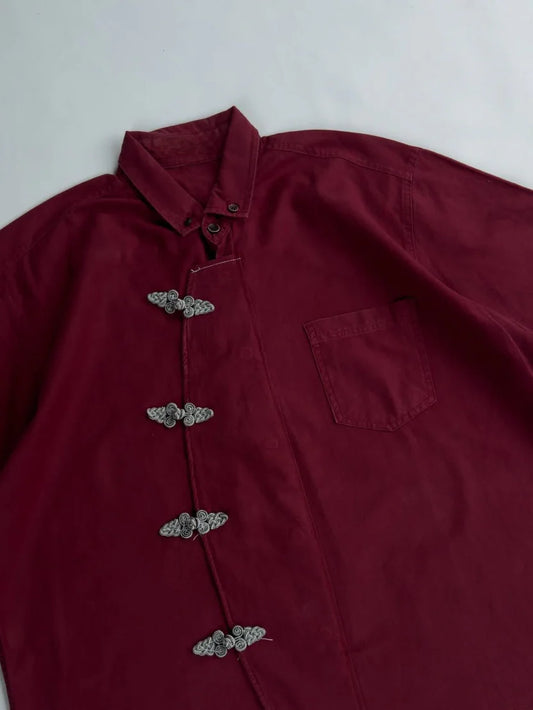 Crimson red oversized unisex shirt minimalist streetwear look