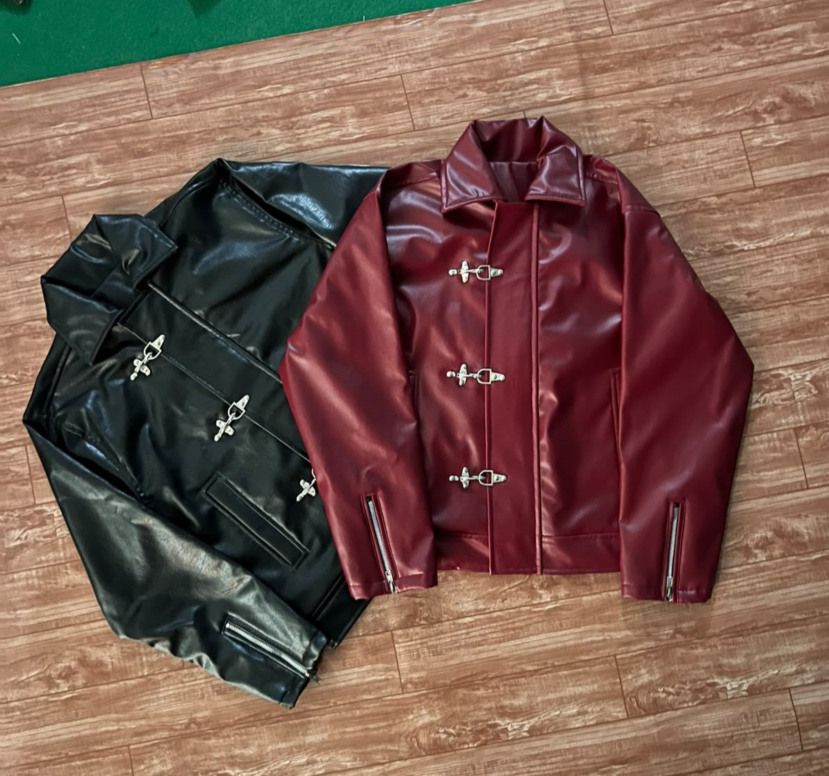 Premium black and maroon faux leather jacket combo by Mercywear