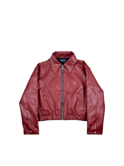 Mercywear Ironbite burgundy studded cropped jacket with boxy fit