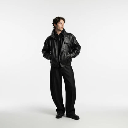 Mercywear premium black leather-look jacket back view