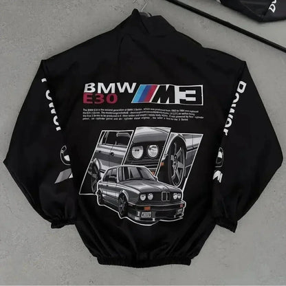 bmw e30 drift streetwear jacket with motorsport racing graphics
