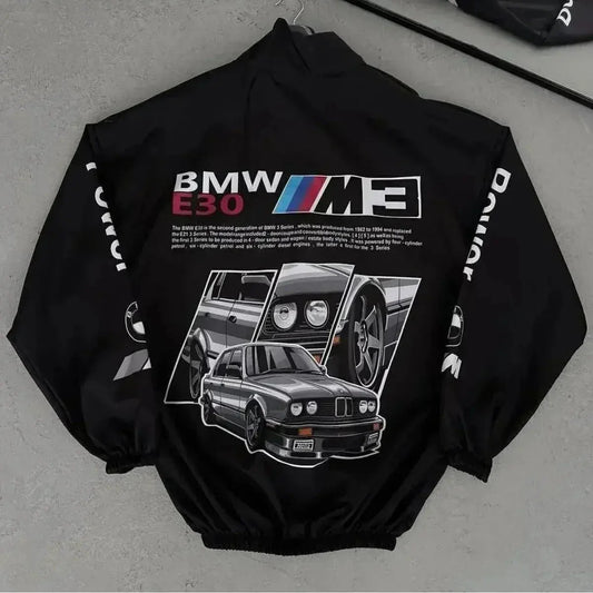 bmw e30 drift streetwear jacket with motorsport racing graphics
