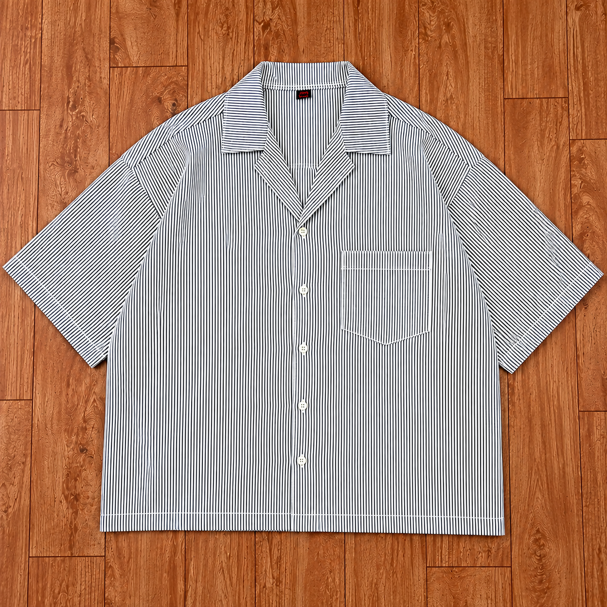 Oversized Korean style pinstripe graphic shirt