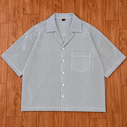 Oversized Korean style pinstripe graphic shirt