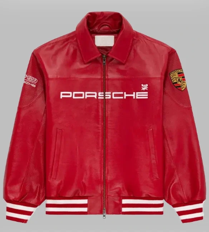 Red Porsche racing leather jacket side view