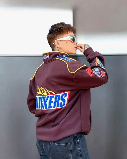 Close-up of Snickers Racing Rider Cotton Jacket zipper and stitching
