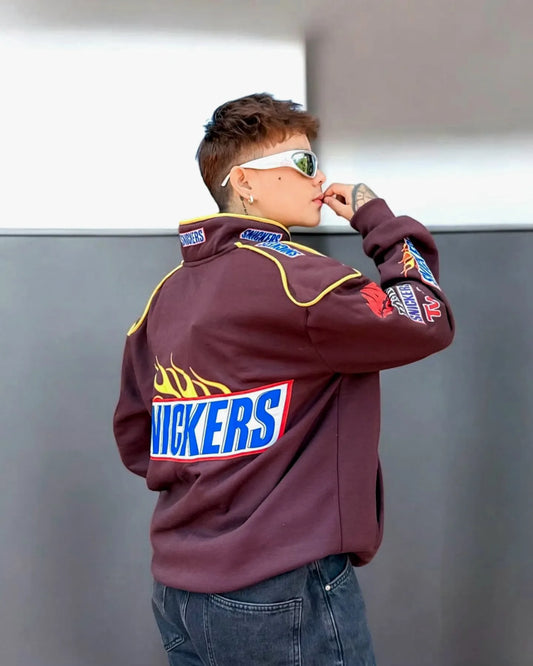 Close-up of Snickers Racing Rider Cotton Jacket zipper and stitching
