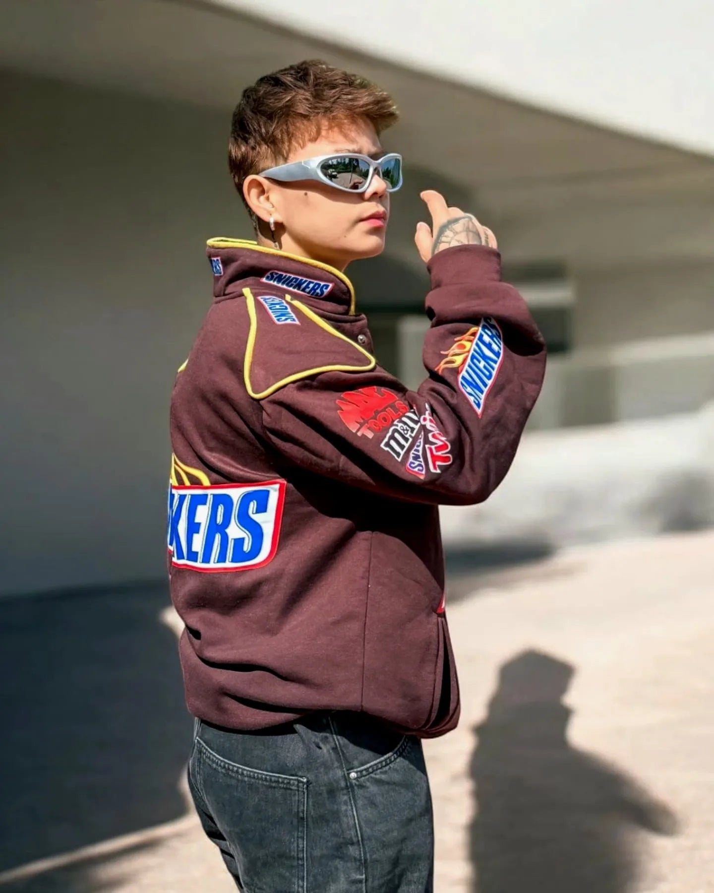 Snickers Racing Rider Cotton Jacket worn by model in action
