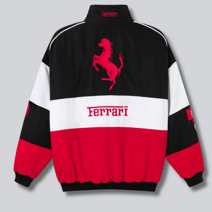 Back View: Focus on the Ferrari branding and any prominent racing imagery or text on the back