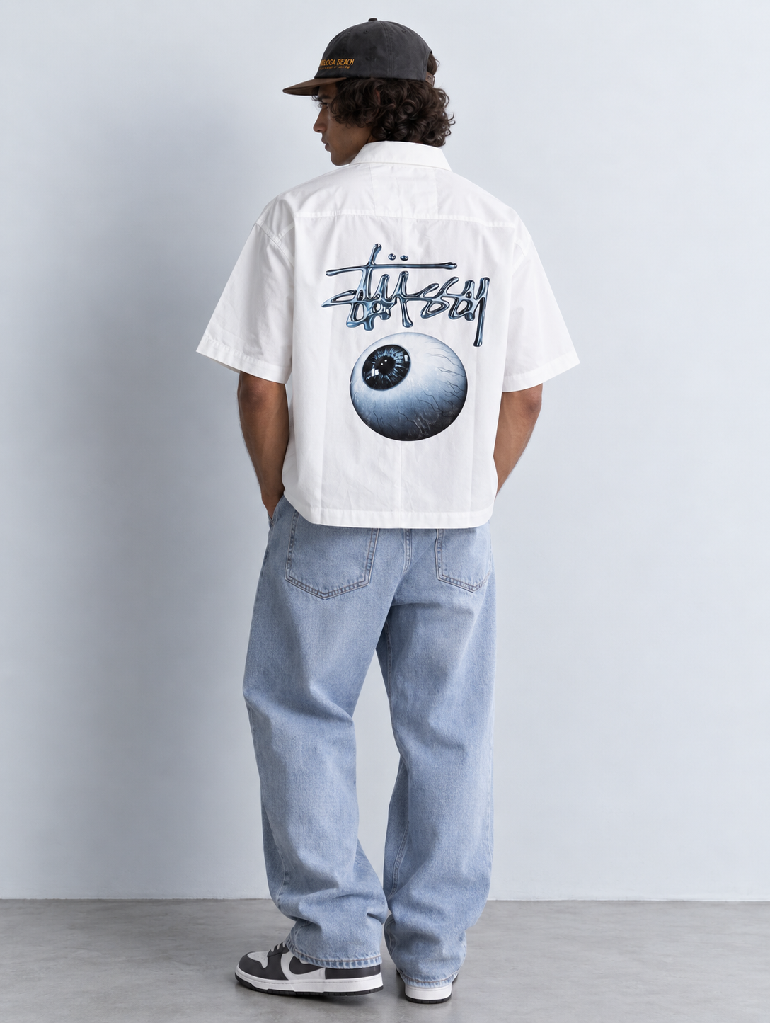 White oversized eyeball print shirt for men and women